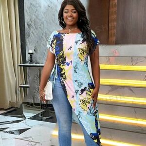 New Slayr Plus Size Two-Tone Boat Neck T-Shirt 2X